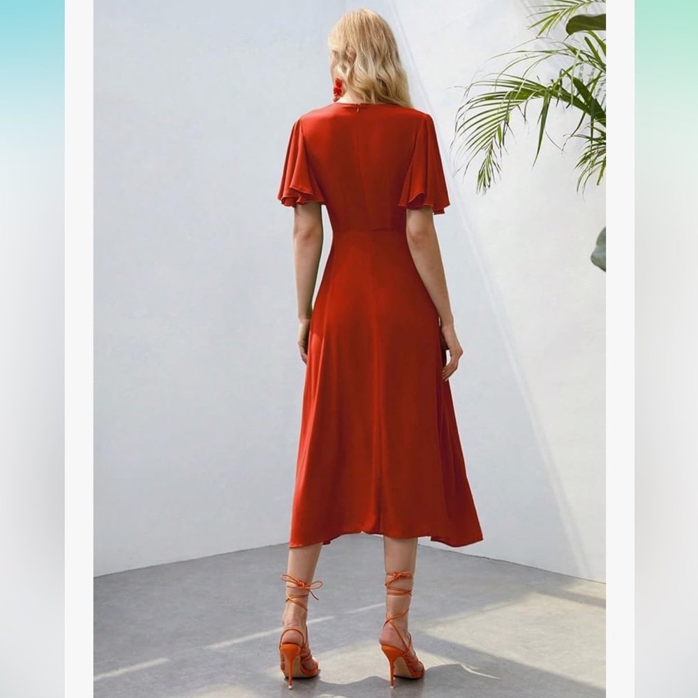 Elegant Orange Midi Classic Pinup Inspired Short Sleeve Women’s Dress Size Large - Picture 4 of 9